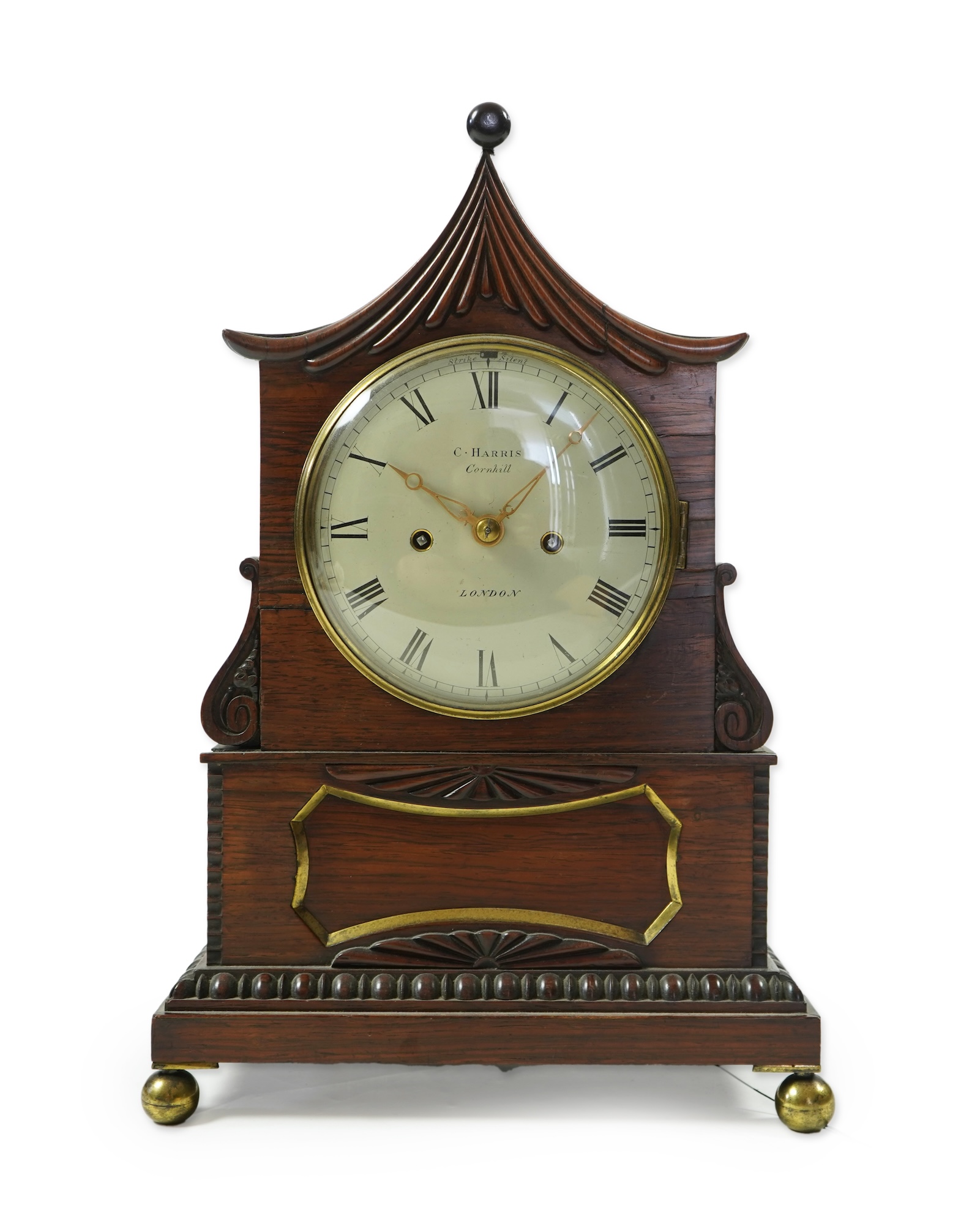 A Regency rosewood double fusee bracket clock, by C. Harris, Cornhill, London
